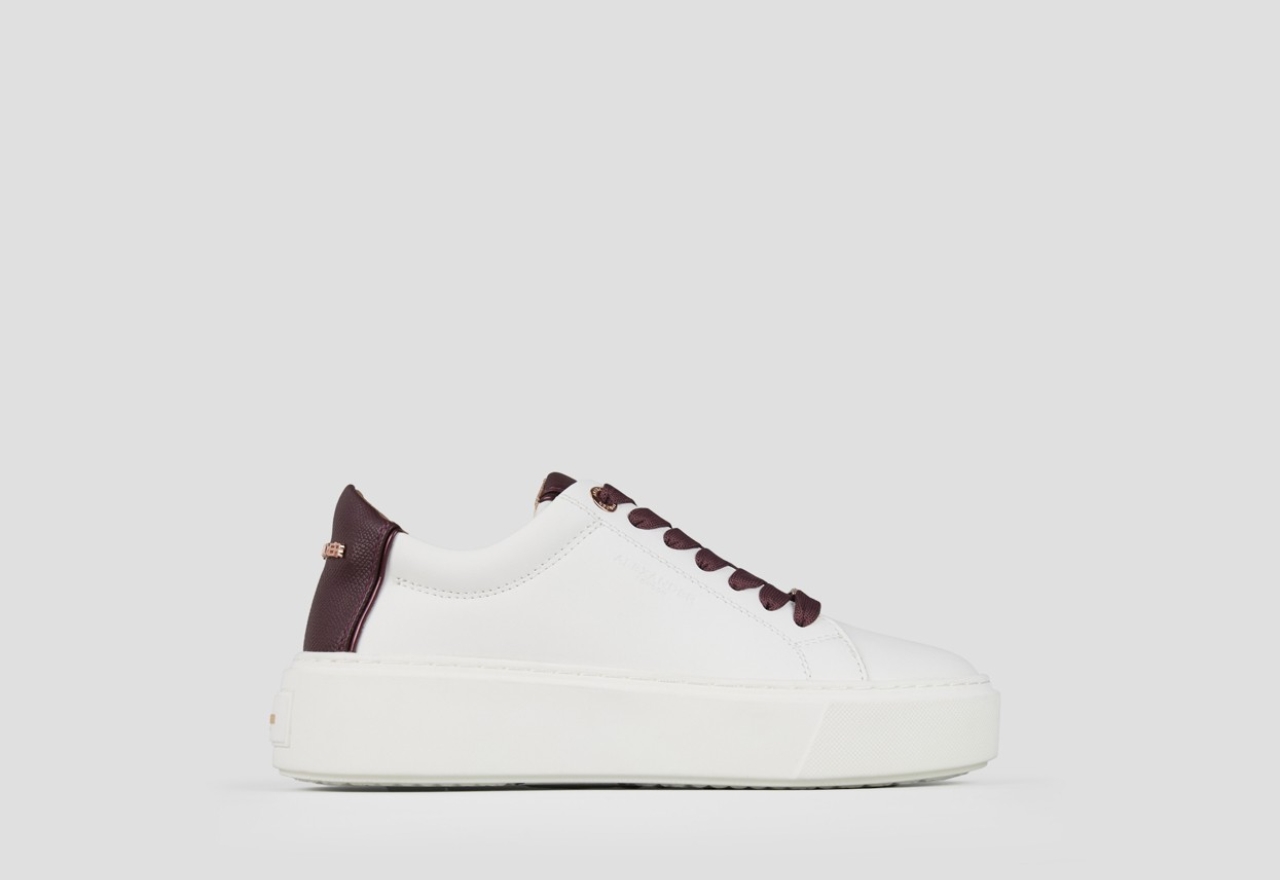 Sneakers Alexander Smith london high woman in white smooth leather and brodeaux palmellato leather heel - 1