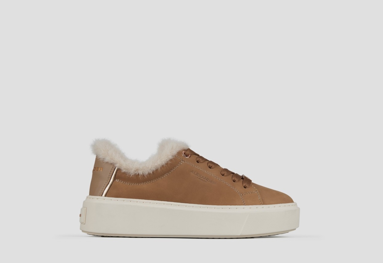 Sneakers Alexander Smith london high woman in sand leather and eco-fur lining - 1