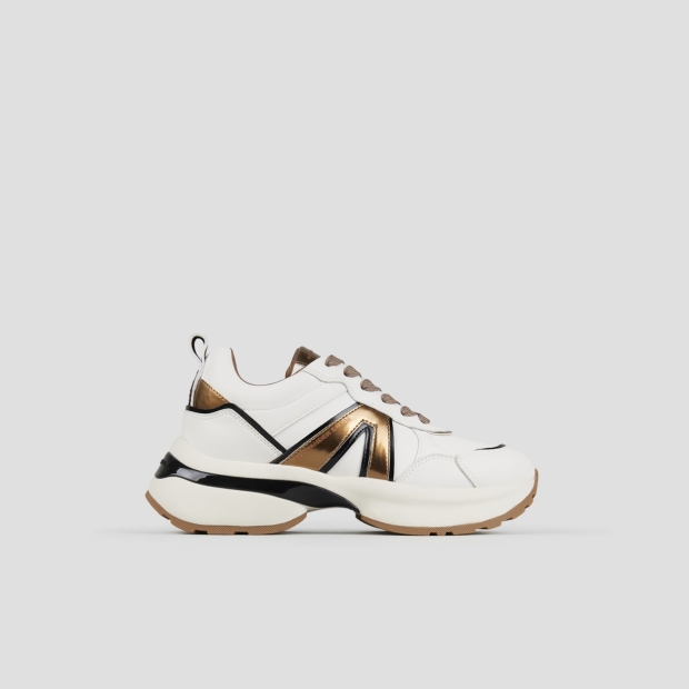 Sneakers Alexander Smith victoria woman in white leather with side logo and details in bronze - 1