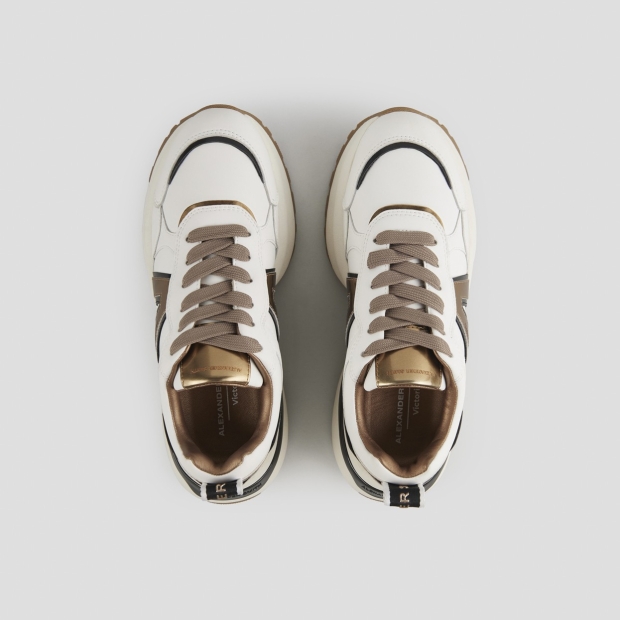 Sneakers Alexander Smith victoria woman in white leather with side logo and details in bronze - 5