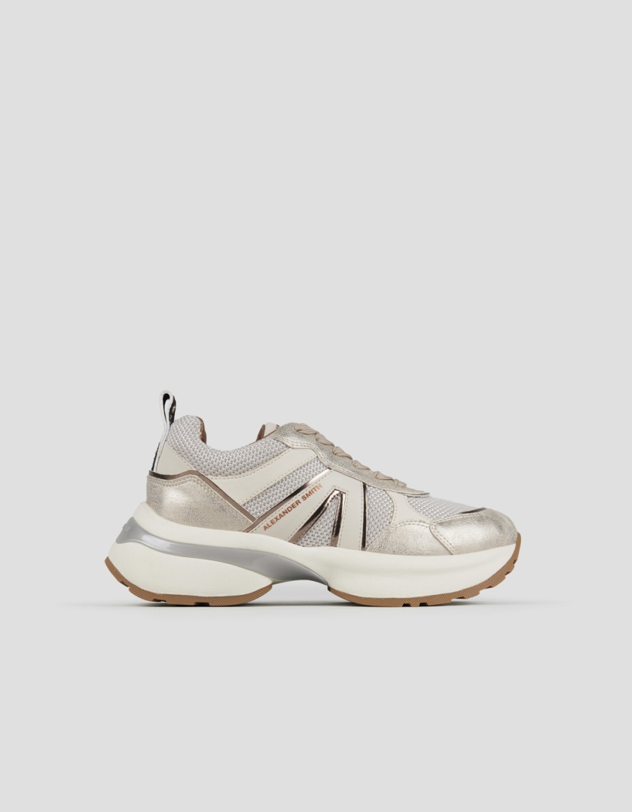 Sneakers Alexander Smith victoria woman in ivory mesh and dusty laminated with gold details - 1