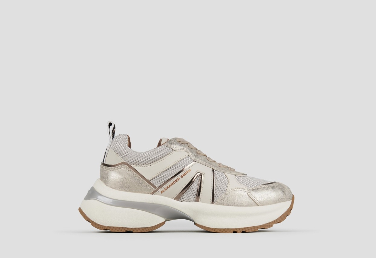 Sneakers Alexander Smith victoria woman in ivory mesh and dusty laminated with gold details - 1