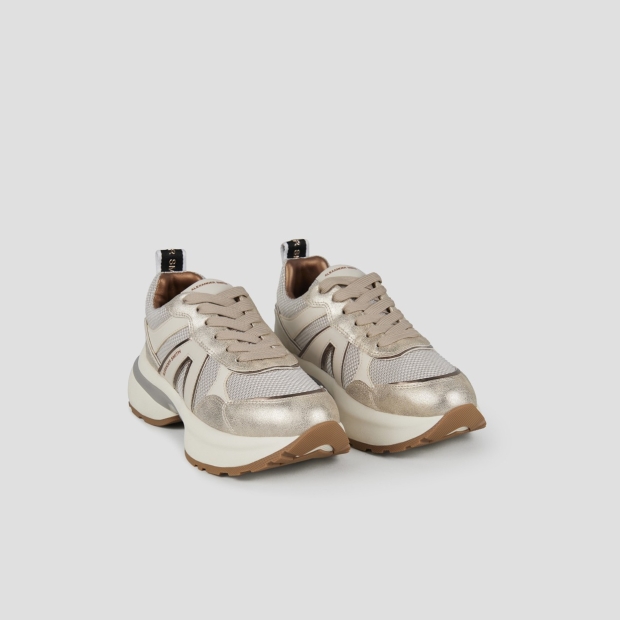 Sneakers Alexander Smith victoria woman in ivory mesh and dusty laminated with gold details - 4