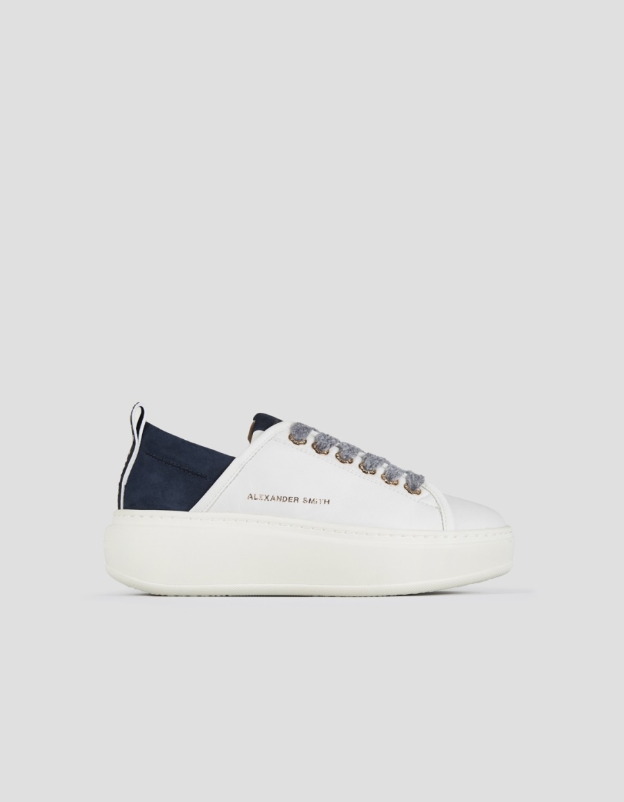 Sneakers Alexander Smith wembley high woman in white leather and blue suede heel - 1