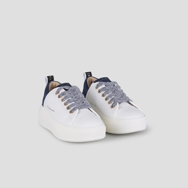 Sneakers Alexander Smith wembley high woman in white leather and blue suede heel - 4