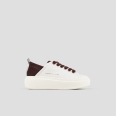 Wembley High Woman in smooth white leather and bordeaux suede heel