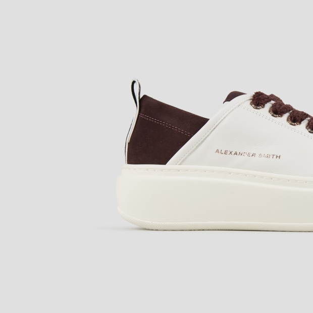 Sneakers Alexander Smith wembley high woman in smooth white leather and bordeaux suede heel - 2