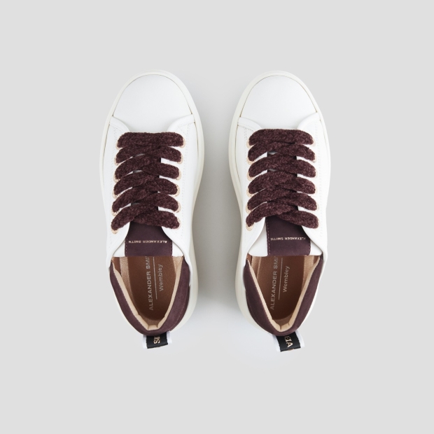 Sneakers Alexander Smith wembley high woman in smooth white leather and bordeaux suede heel - 5