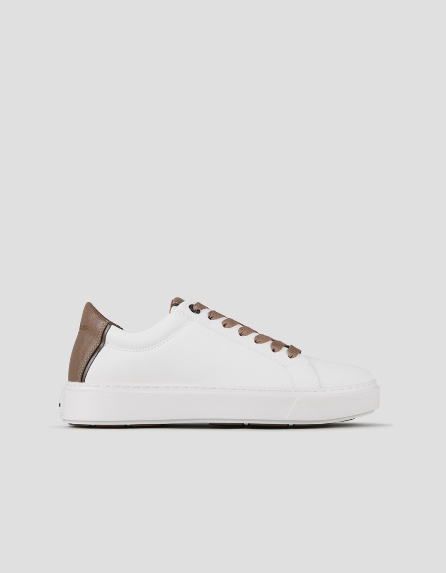 Sneakers Alexander Smith london man in white palmellato leather and light brown heel - 1