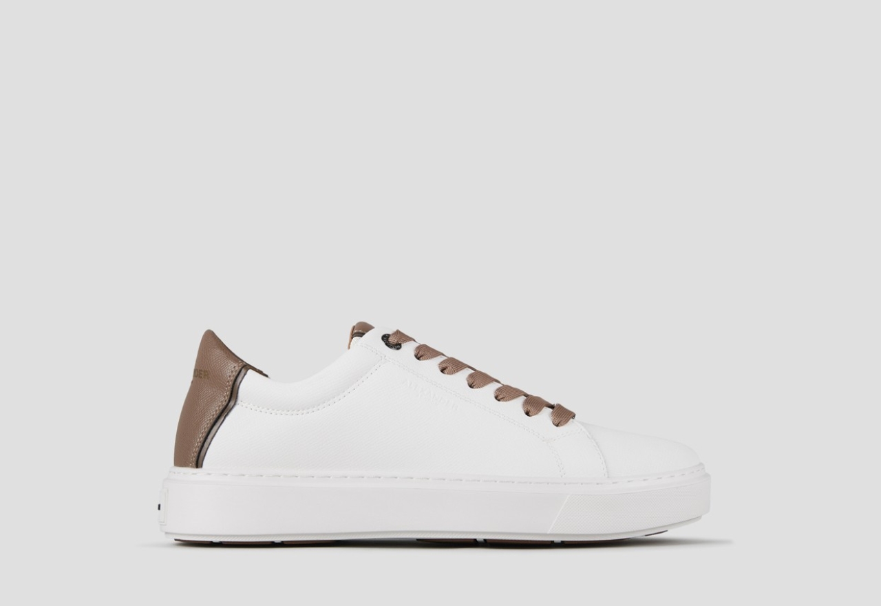 Sneakers Alexander Smith london man in white palmellato leather and light brown heel - 1