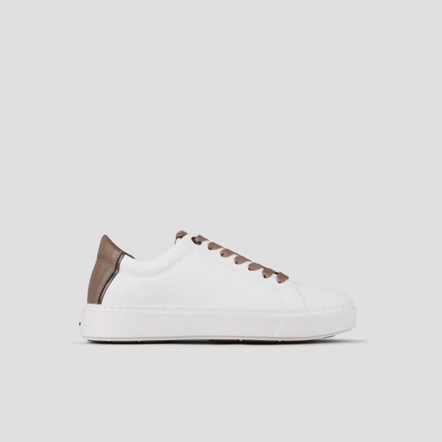 Sneakers Alexander Smith london man in white palmellato leather and light brown heel - 1