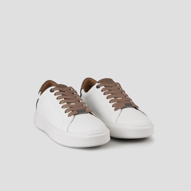 Sneakers Alexander Smith london man in white palmellato leather and light brown heel - 3