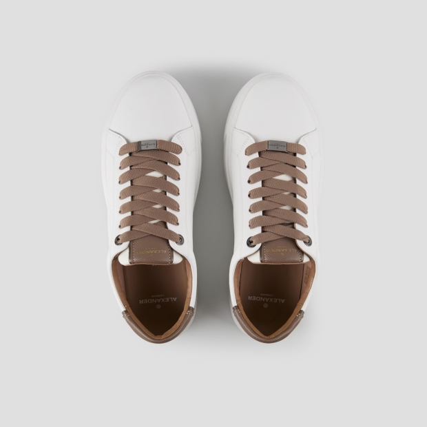 Sneakers Alexander Smith london man in white palmellato leather and light brown heel - 5