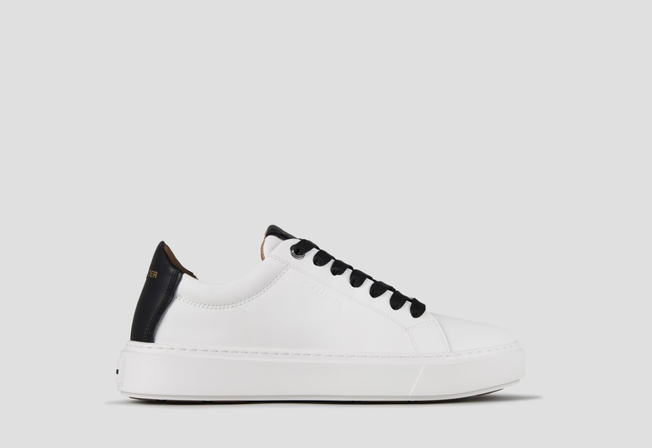 Sneakers Alexander Smith london man in white smooth leather and black heel - 1