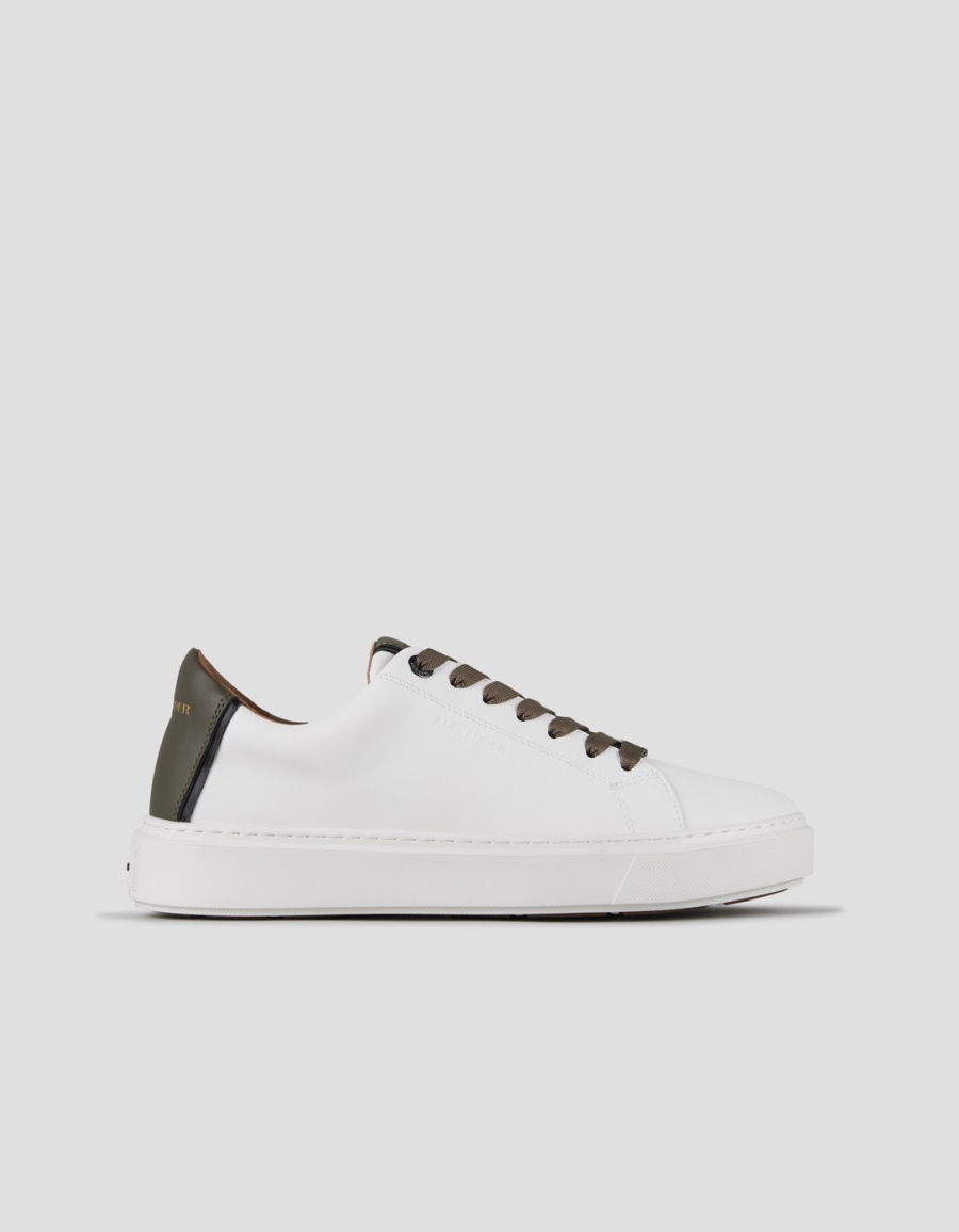 Sneakers Alexander Smith london man in white smooth leather and military green heel - 1