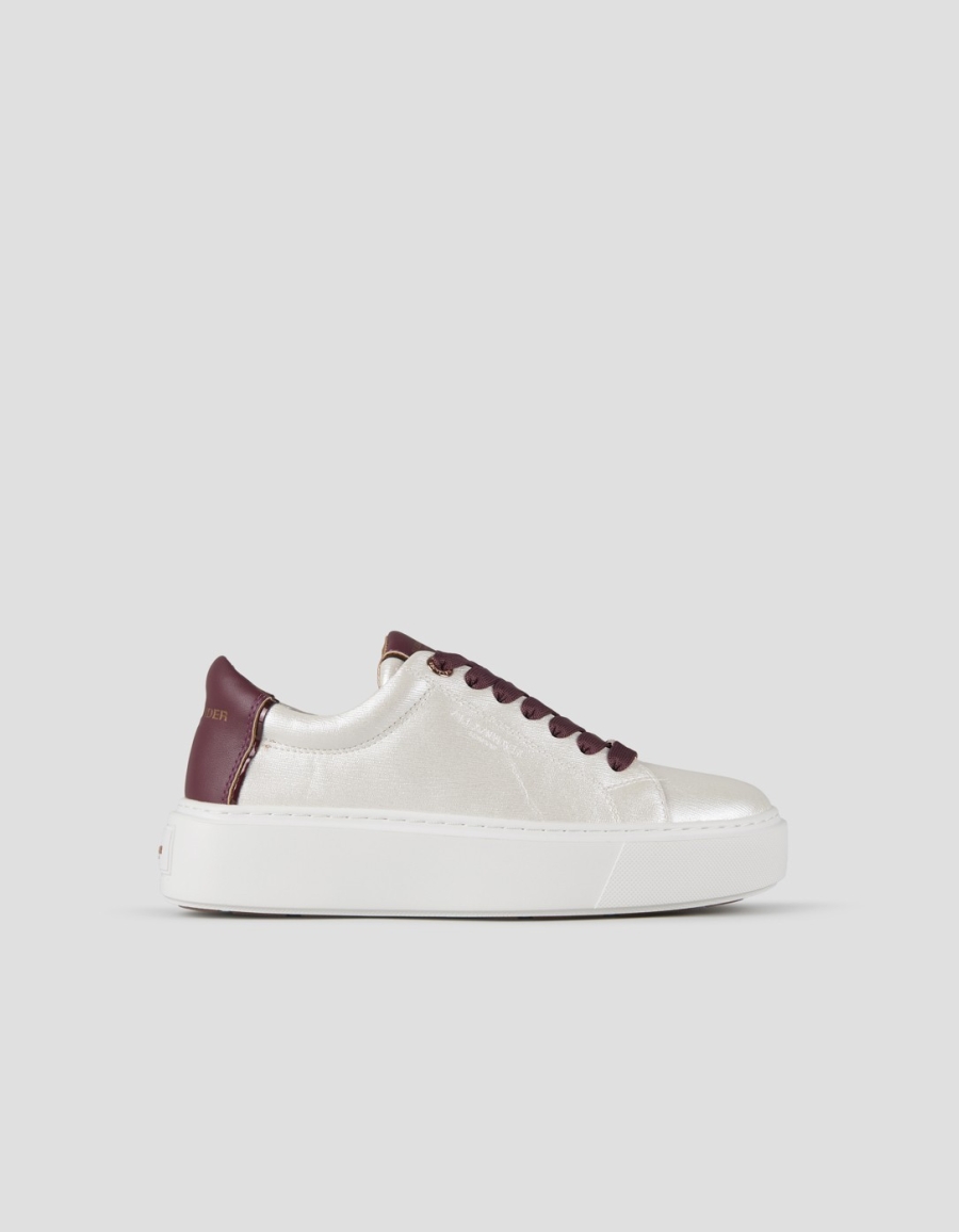 Sneakers Alexander Smith london high woman in white pearly bottalata leather and bordeaux heel - 1