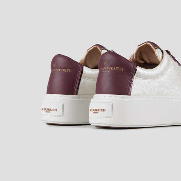 Sneakers Alexander Smith london high woman in white pearly bottalata leather and bordeaux heel - 4