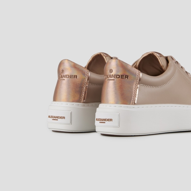 Sneakers Alexander Smith london high woman in beige smooth leather and copper laminated heel - 4