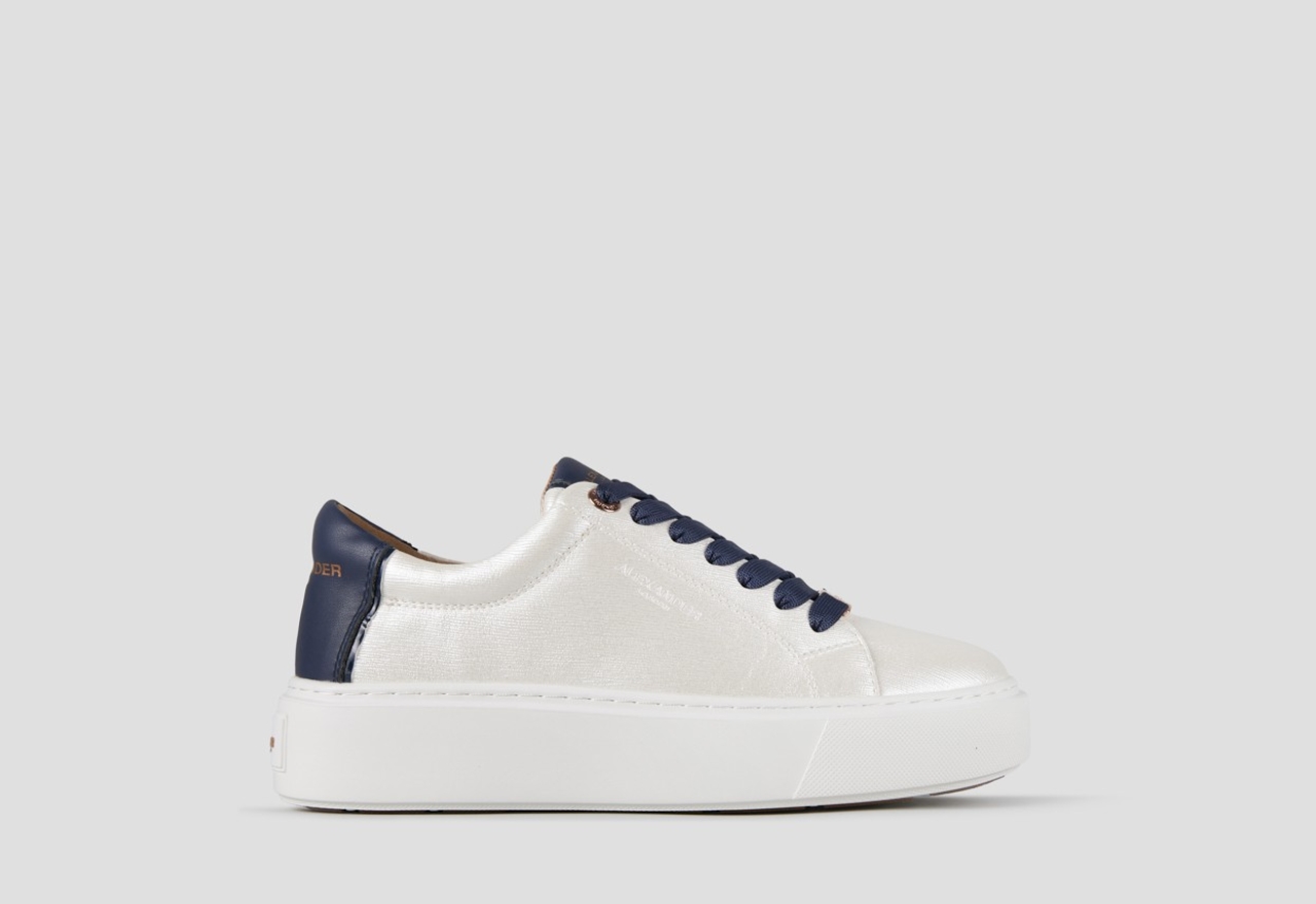 Sneakers Alexander Smith london high woman in white pearly bottalata leather and blue heel - 1