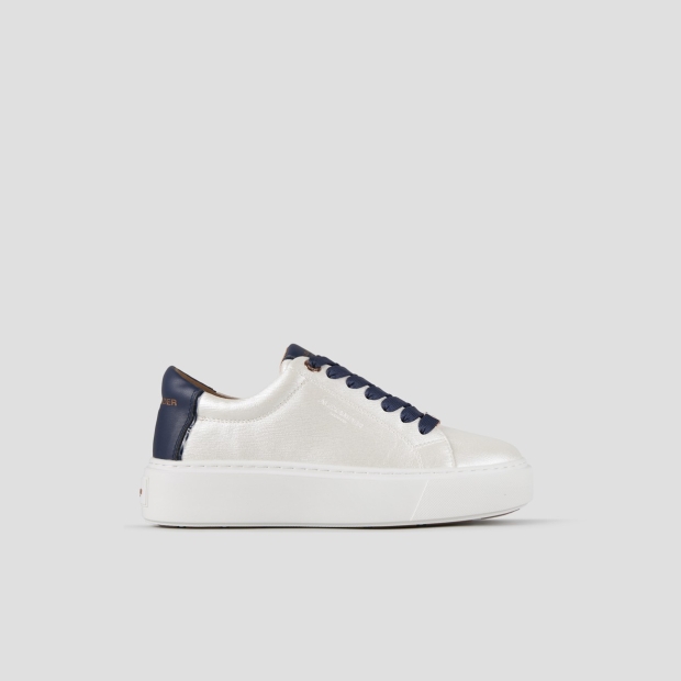 Sneakers Alexander Smith london high woman in white pearly bottalata leather and blue heel - 1