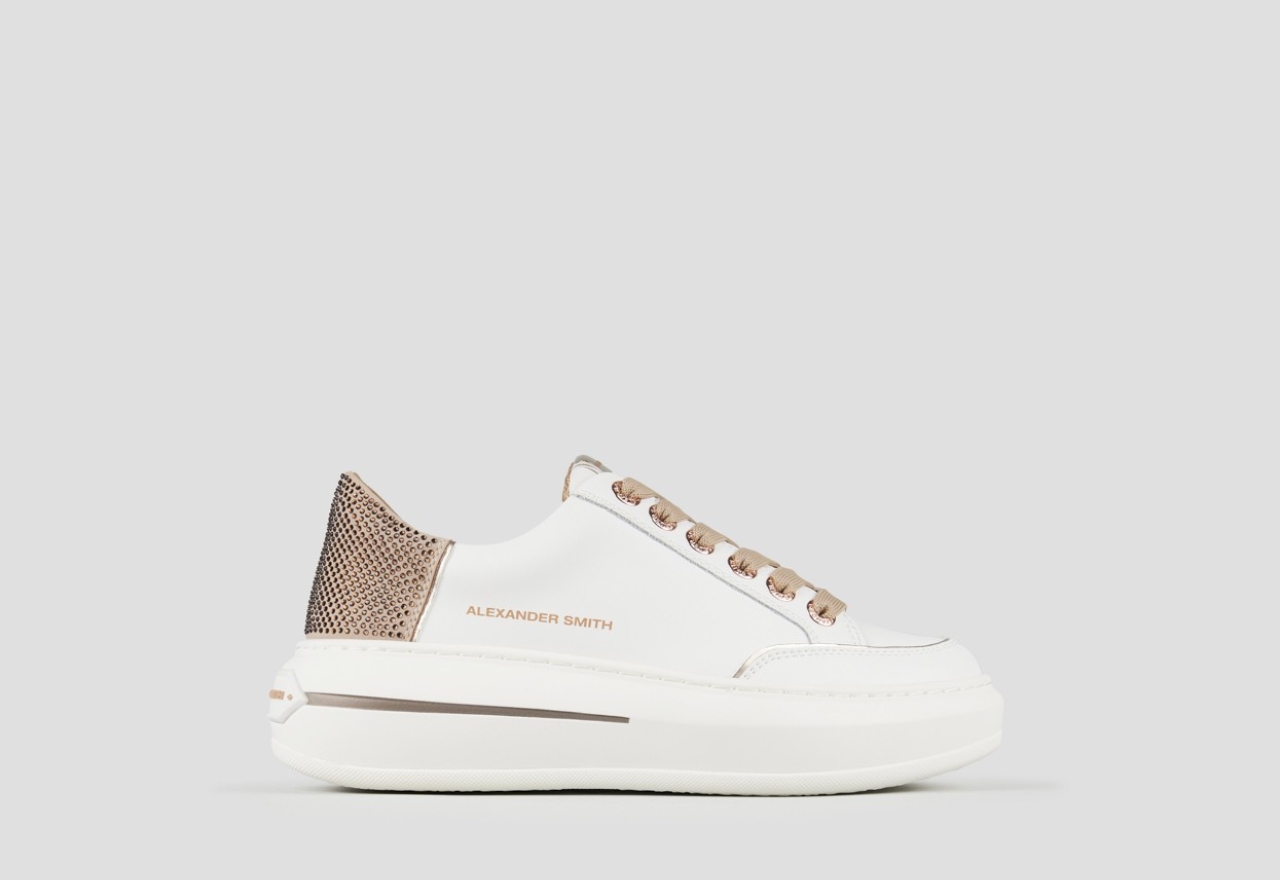 Sneakers Alexander Smith lancaster woman in white leather and beige heel with microstuds - 1