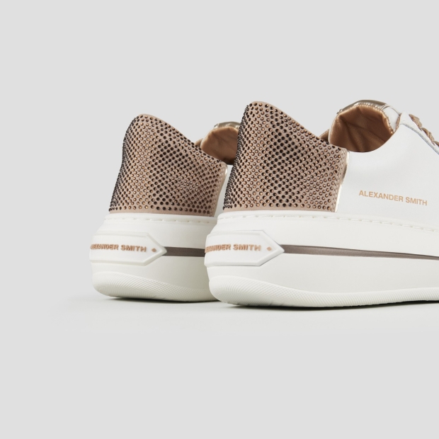 Sneakers Alexander Smith lancaster woman in white leather and beige heel with microstuds - 4