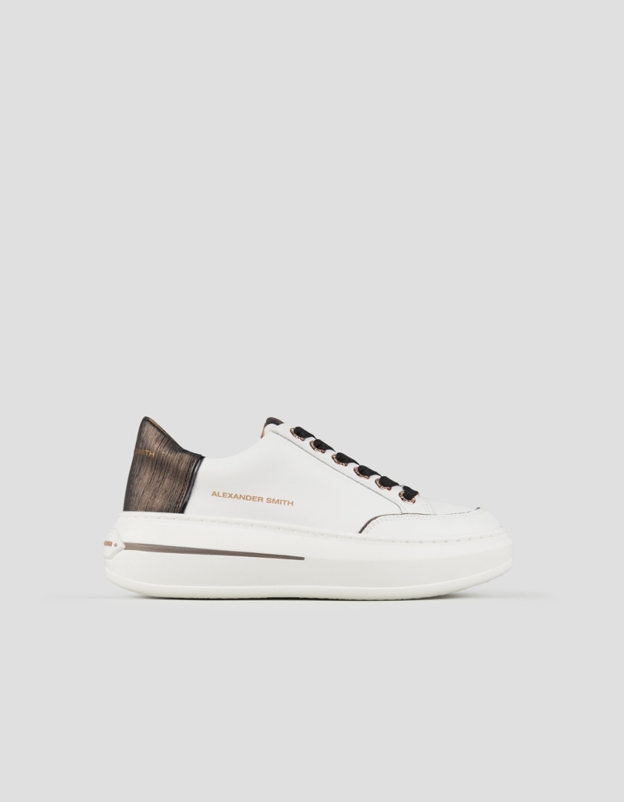 Sneakers Alexander Smith lancaster woman in white leather and striped laminated copper heel - 1