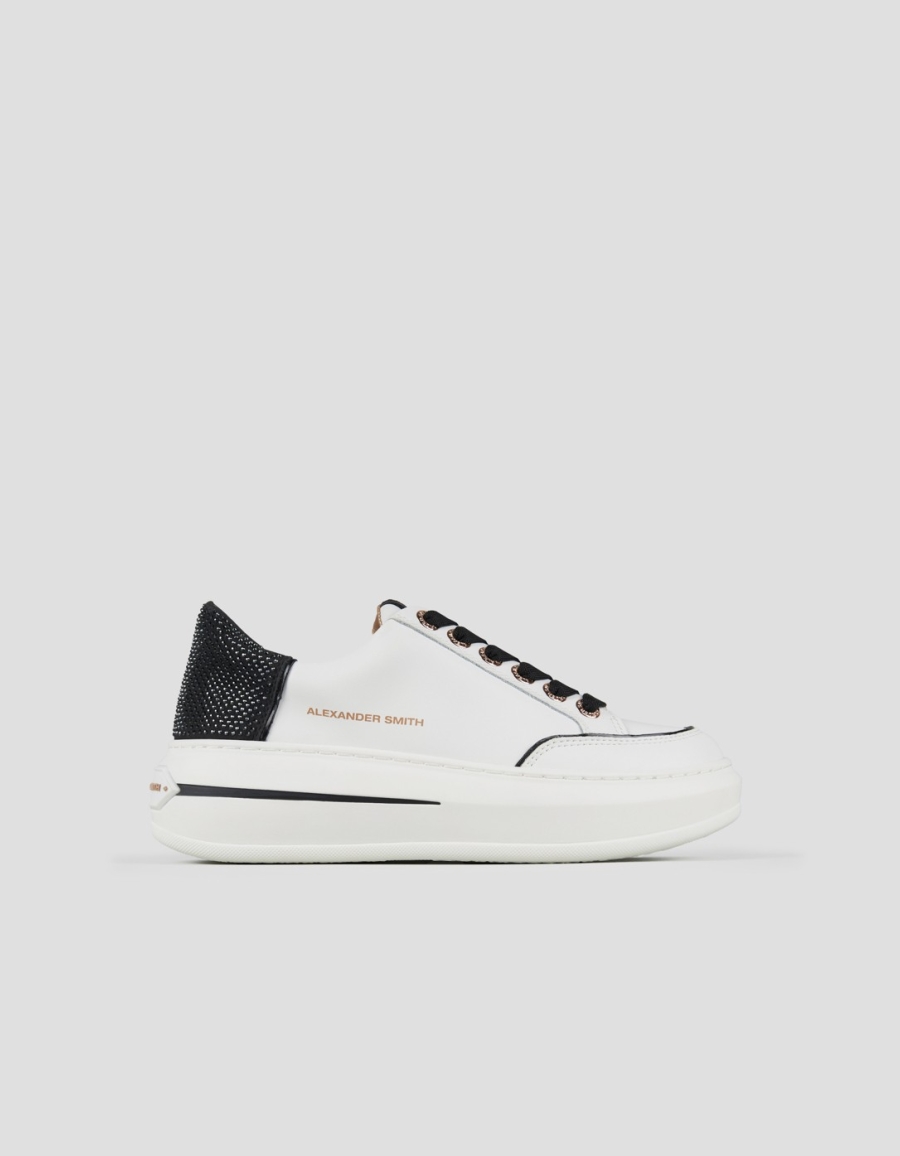 Sneakers Alexander Smith lancaster woman in white leather and black heel with microstuds - 1