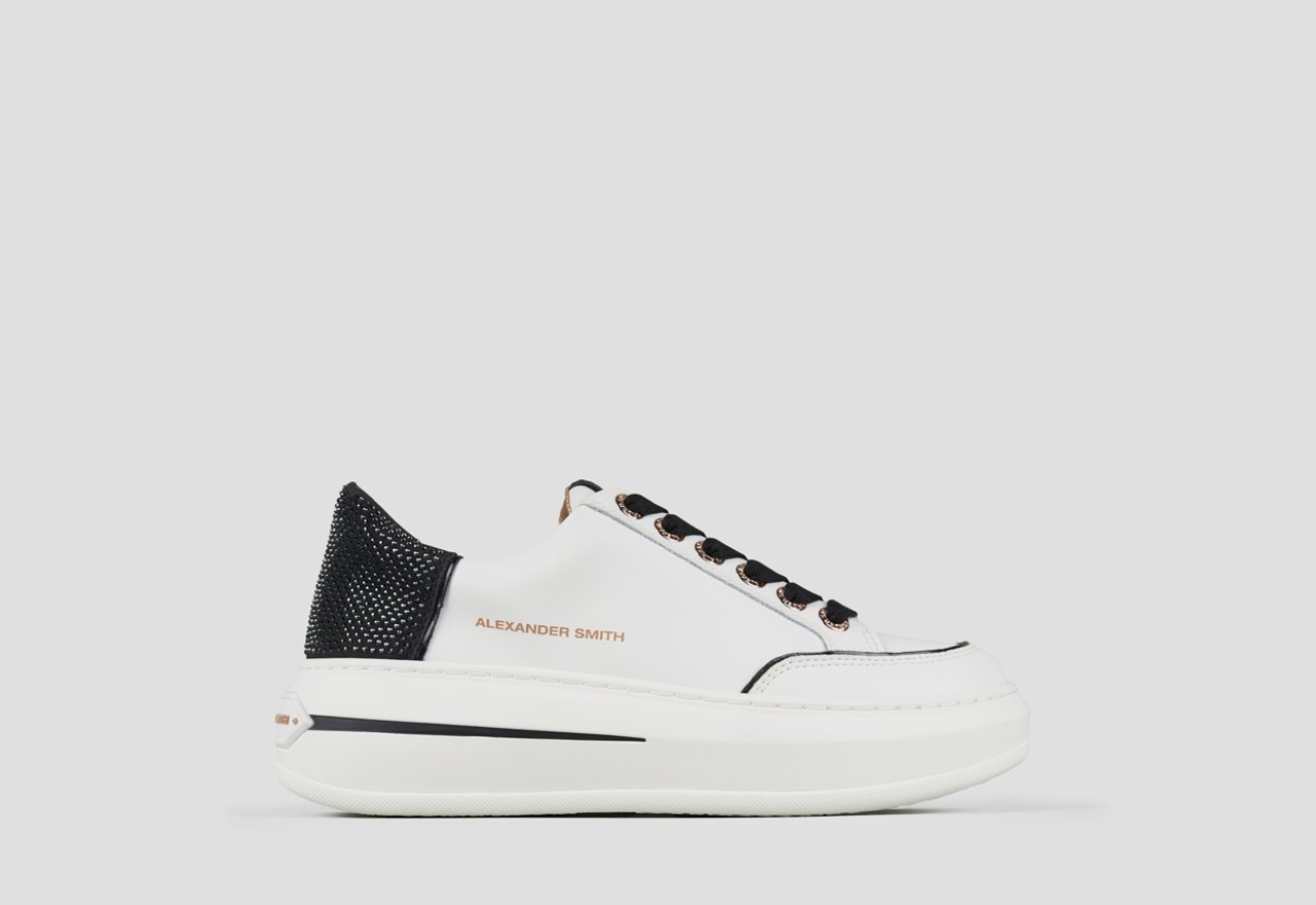 Sneakers Alexander Smith lancaster woman in white leather and black heel with microstuds - 1