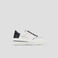 Lancaster Woman in white leather and black heel with microstuds