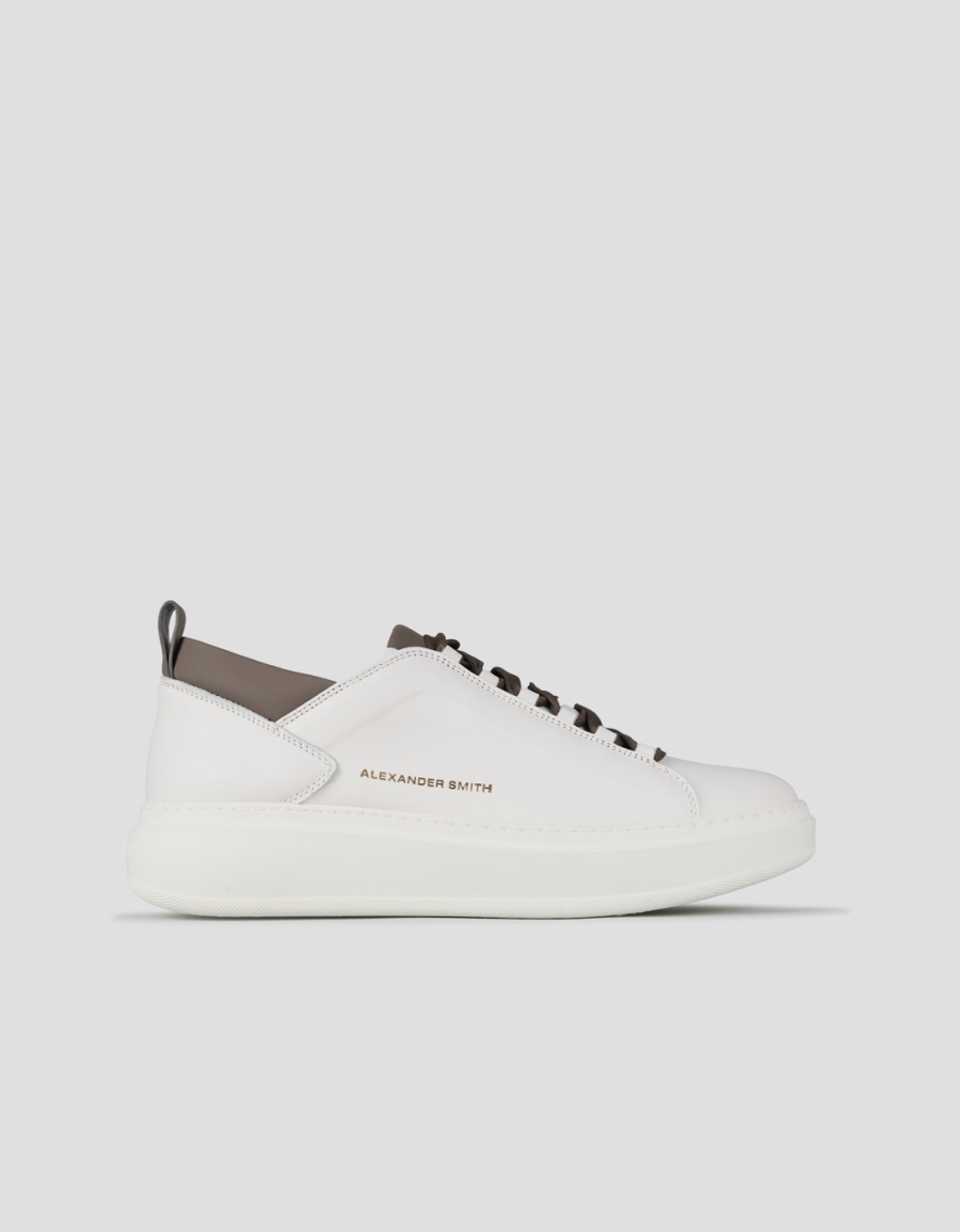 Sneakers Alexander Smith wembley man high frequency in smooth white leather and brown details - 1