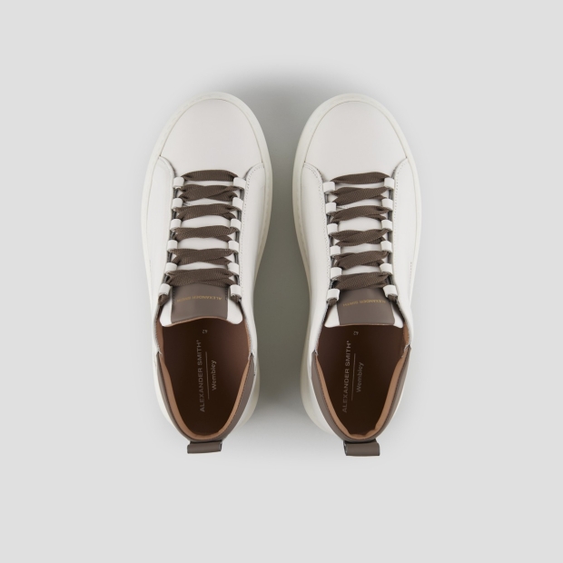 Sneakers Alexander Smith wembley man high frequency in smooth white leather and brown details - 5