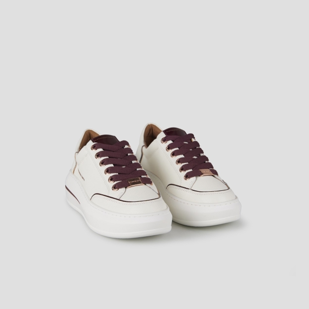 Sneakers Alexander Smith lancaster woman in white bottalato leather and bordeaux details - 3
