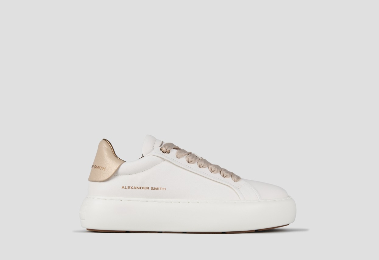 Sneakers Alexander Smith soho woman in smooth white leather with gold laminated cracklè heel - 1