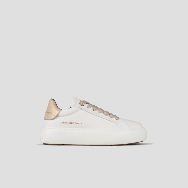 Sneakers Alexander Smith soho woman in smooth white leather with gold laminated cracklè heel - 1