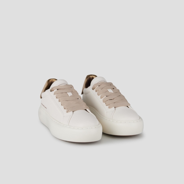 Sneakers Alexander Smith soho woman in smooth white leather with gold laminated cracklè heel - 3