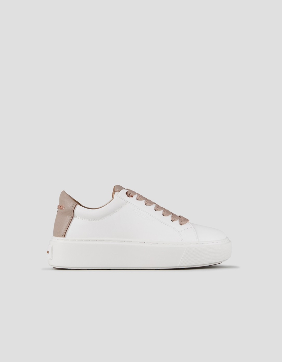 Sneakers Alexander Smith london high woman in smooth white leather and beige palmellato leather heel - 1
