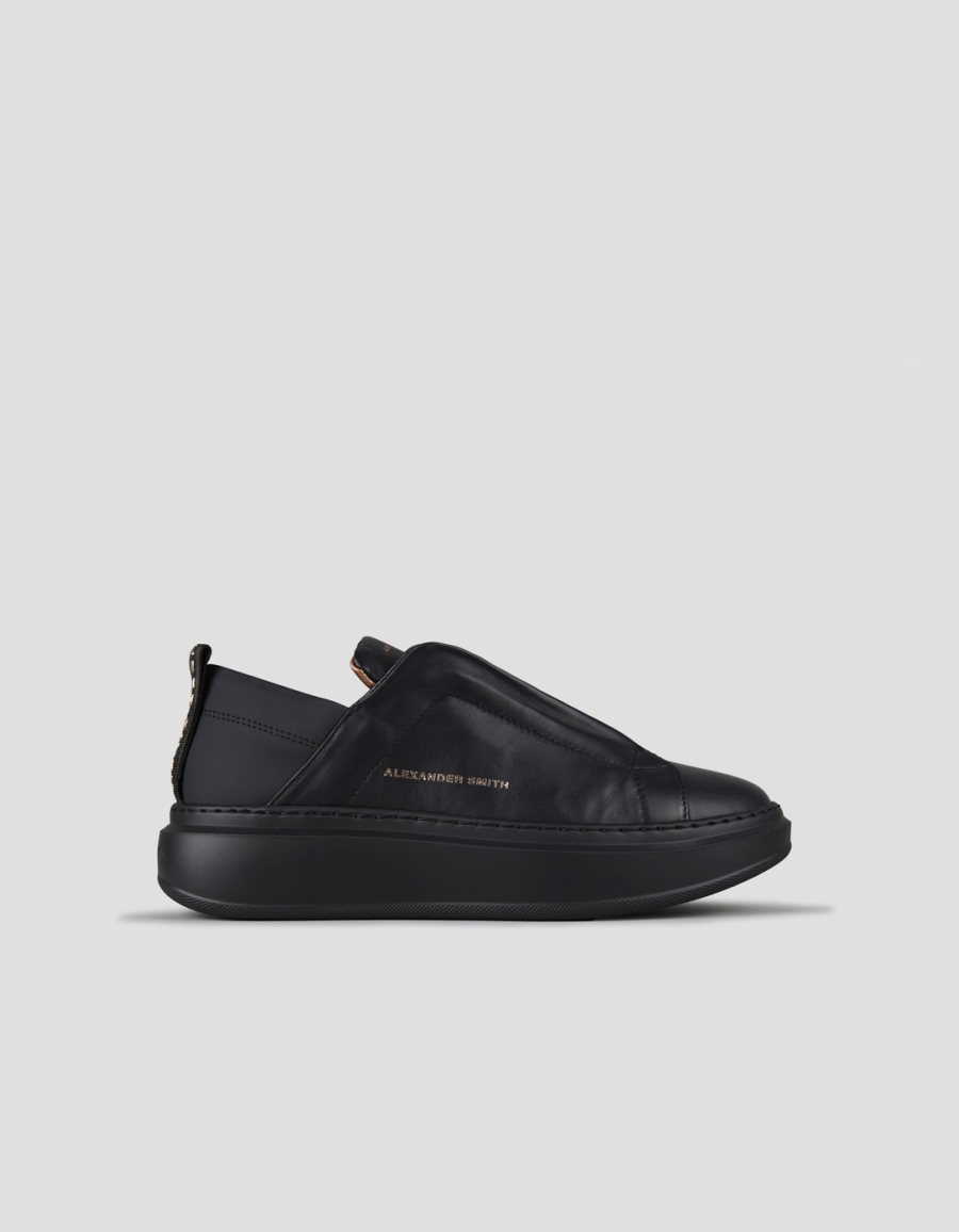 Sneakers Alexander Smith wembley slip-on woman in black leather and black sole - 1