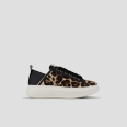 Wembley Woman in spotted pony and black leather heel