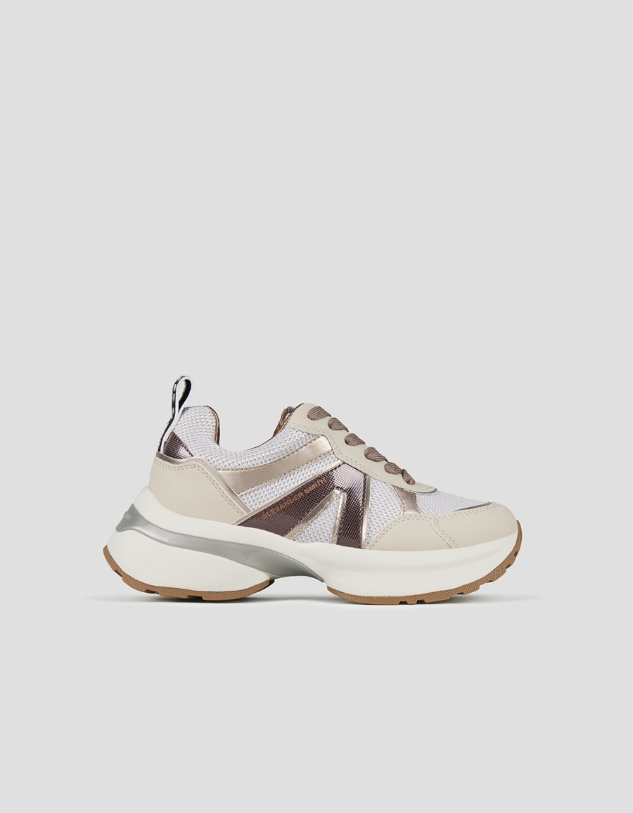 Sneakers Alexander Smith victoria woman in silver mesh with mirror details and brown side logo - 1