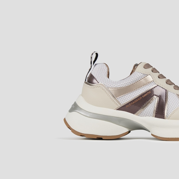 Sneakers Alexander Smith victoria woman in silver mesh with mirror details and brown side logo - 2