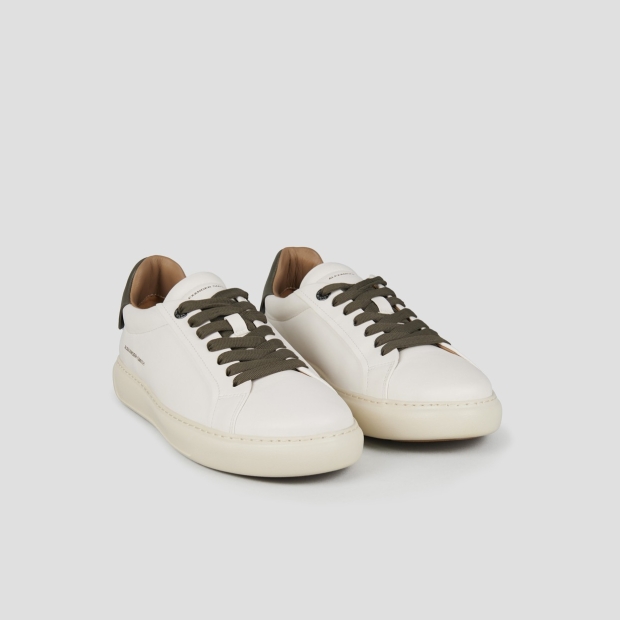 Sneakers Alexander Smith soho man in smooth white leather with green back and laces - 3