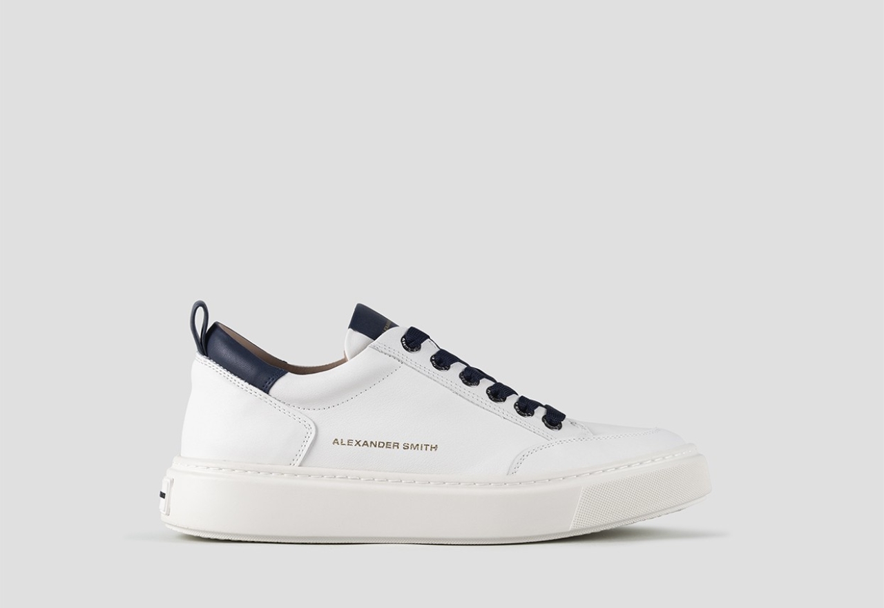 Sneakers Alexander Smith bond man in white goat leather and blue details - 1