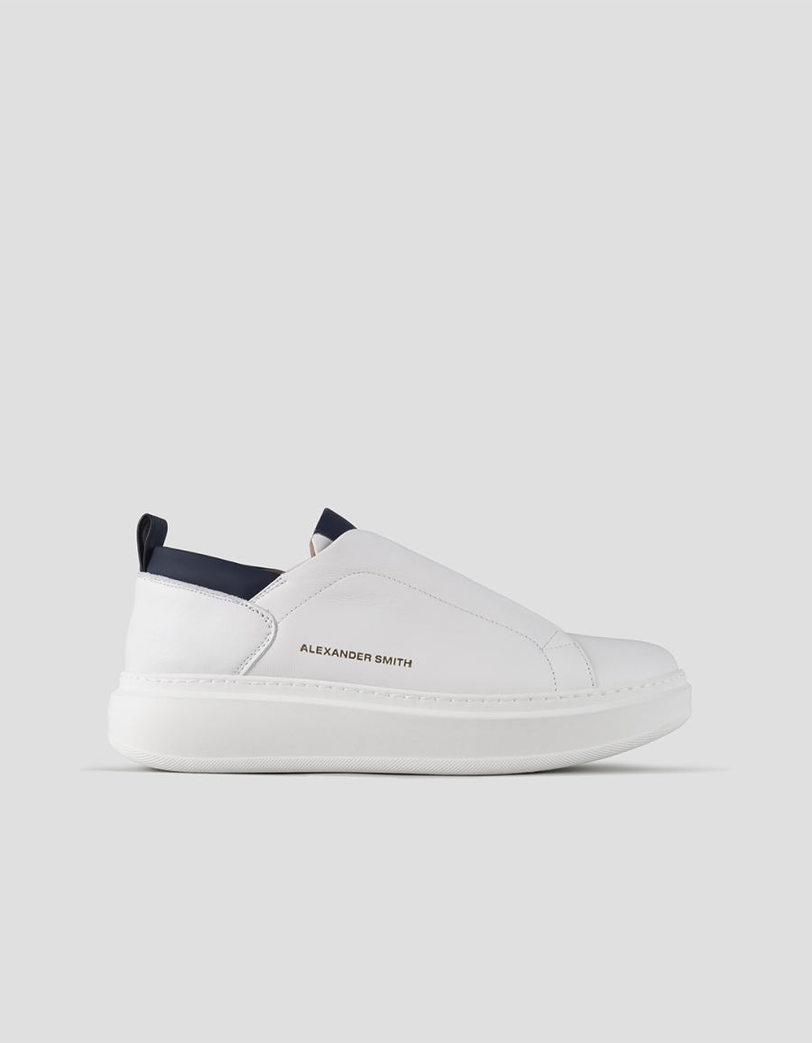 Sneakers Alexander Smith wembley slip-on man in smooth white leather with blu details - 1