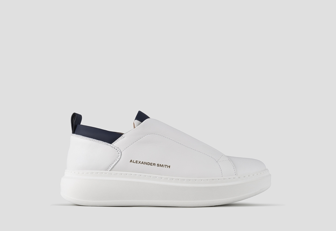 Sneakers Alexander Smith wembley slip-on man in smooth white leather with blu details - 1