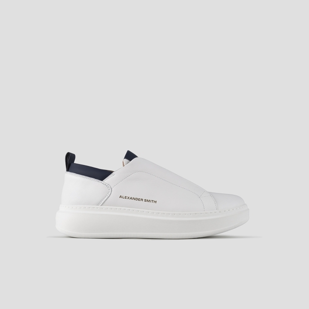 Sneakers Alexander Smith wembley slip-on man in smooth white leather with blu details - 1