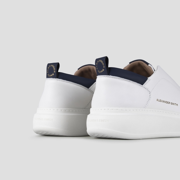 Sneakers Alexander Smith wembley slip-on man in smooth white leather with blu details - 4