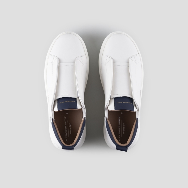 Sneakers Alexander Smith wembley slip-on man in smooth white leather with blu details - 5