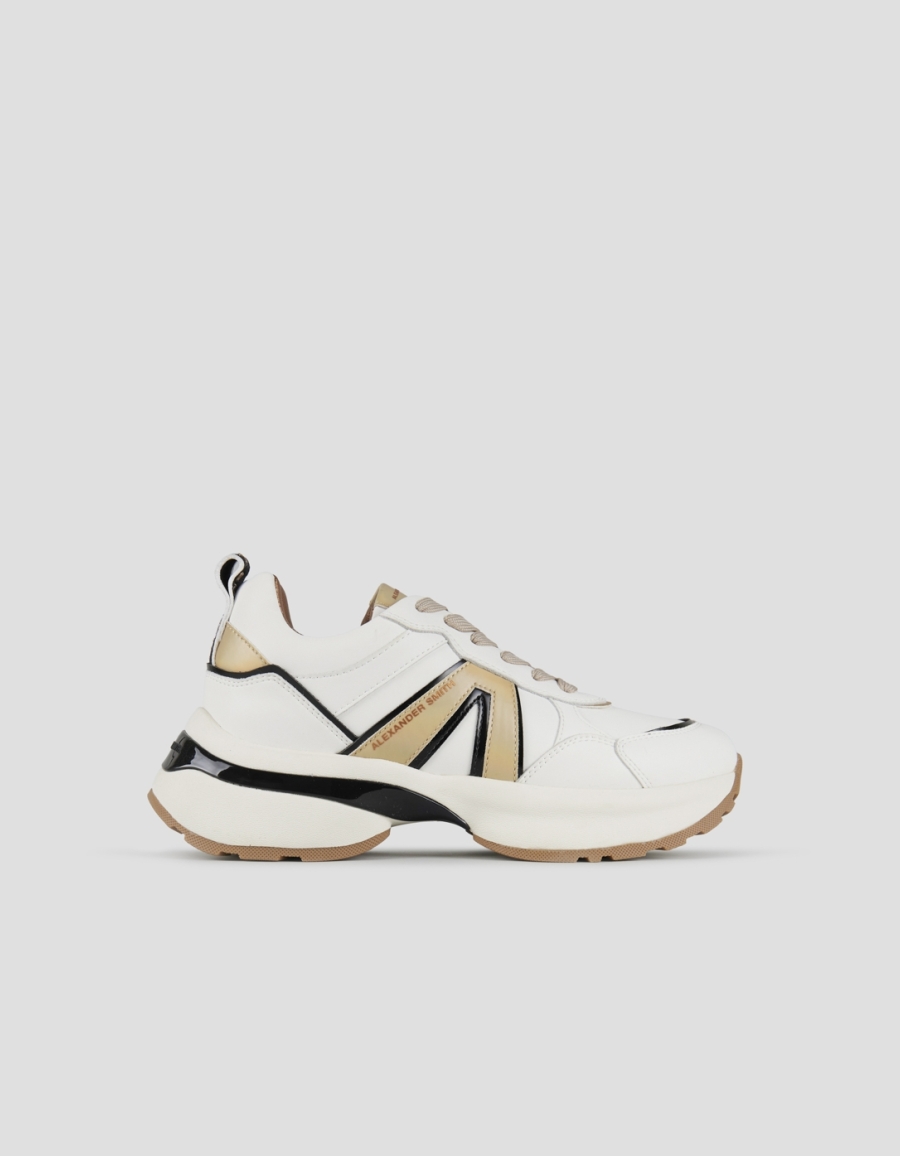 Sneakers Alexander Smith victoria woman in white leather with side logo and details in gold - 1