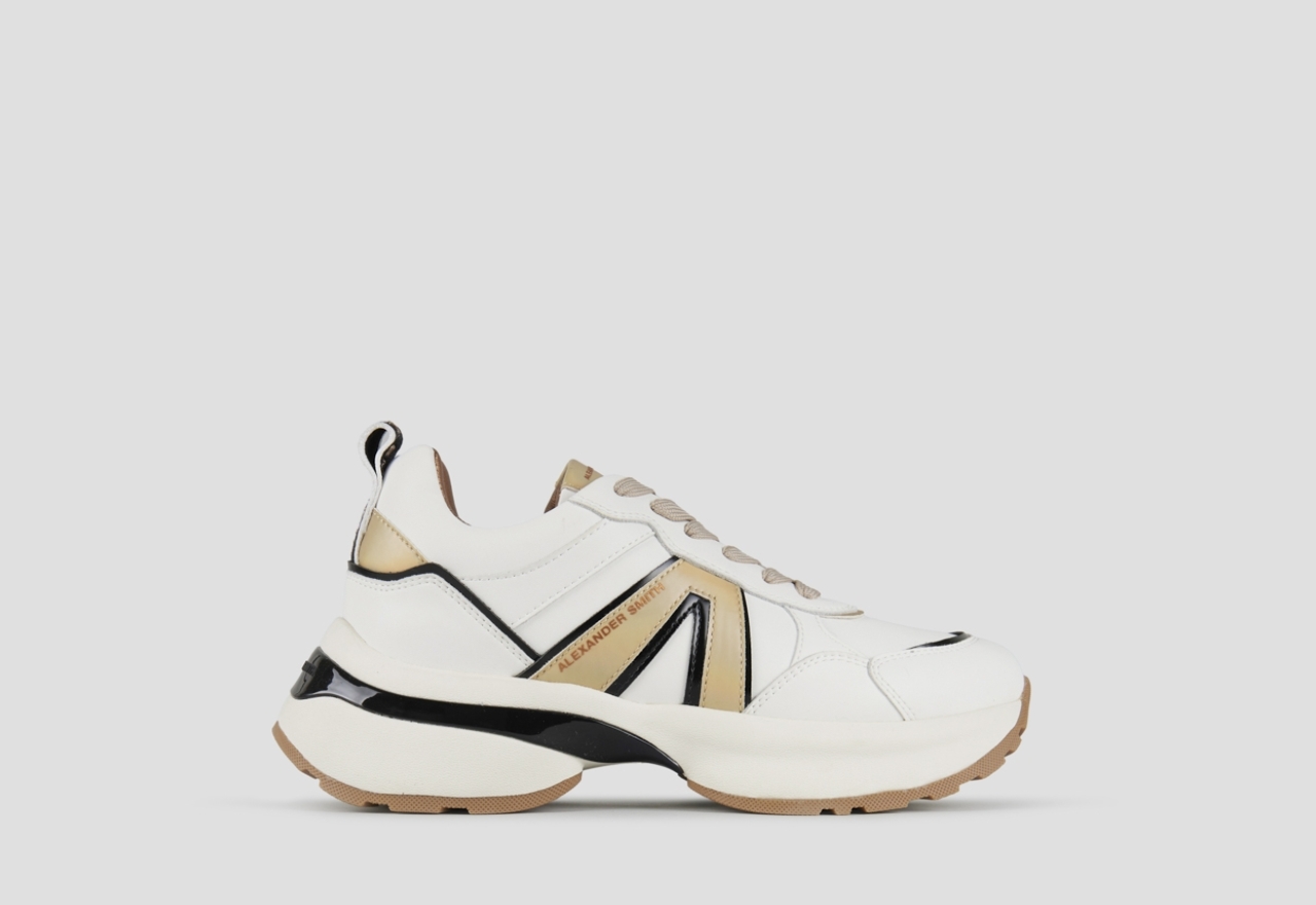 Sneakers Alexander Smith victoria woman in white leather with side logo and details in gold - 1